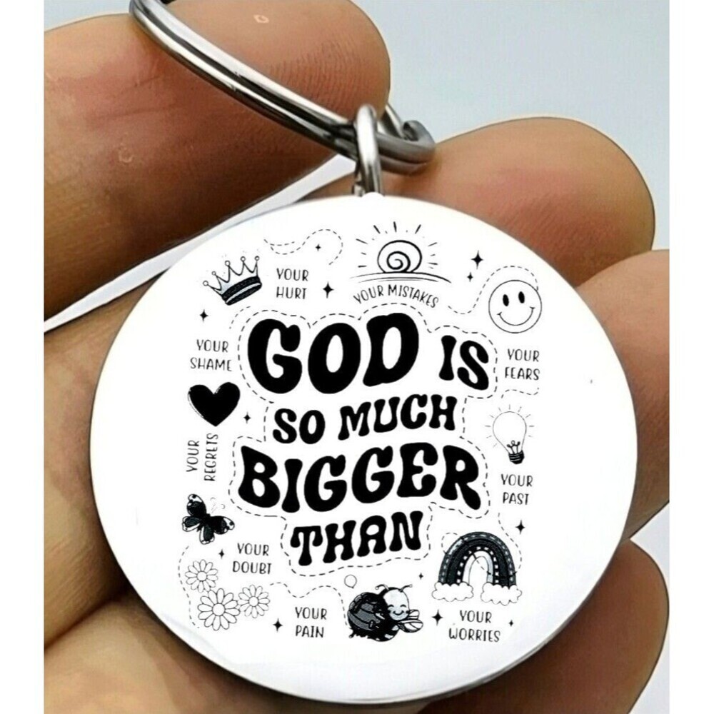 God Is So Much Bigger Than Your Fear Paint Worry Stainless Keychain Lord Jesus